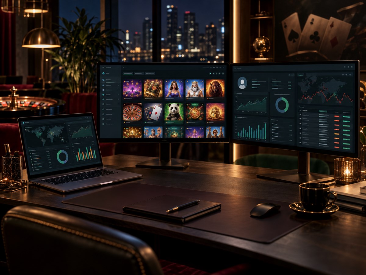 Рабочее место операционной команды iGaming с панелями платформы, платежей и риск-мониторинга